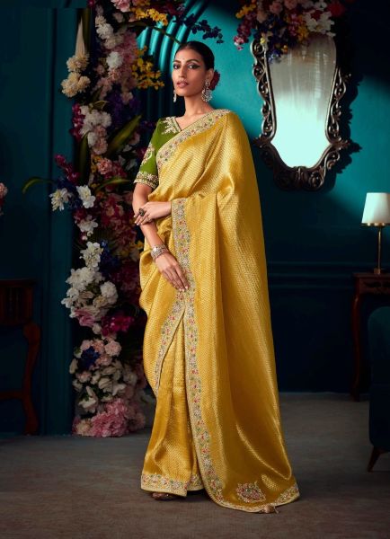 Yellow Kanjivaram Silk Wedding-Wear Saree With Handwork