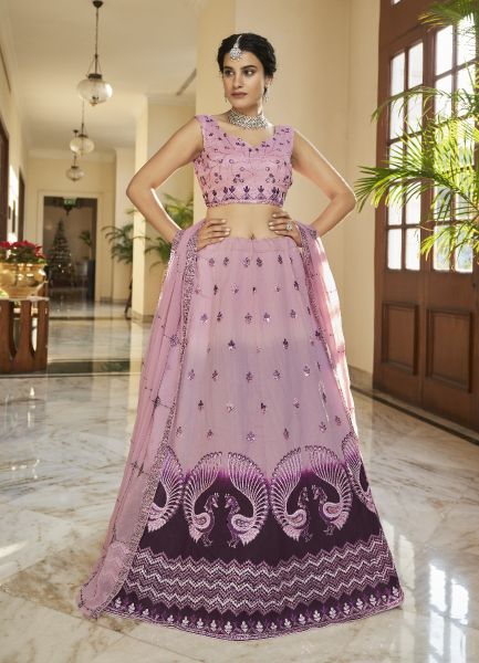 Lilac Art Silk Sequins, Embroidery, Mirror & Thread-Work Wedding-Wear Stylish Lehenga Choli