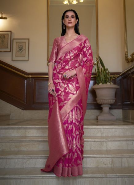 Magenta Banarasi Silk Weaving Party-Wear Saree