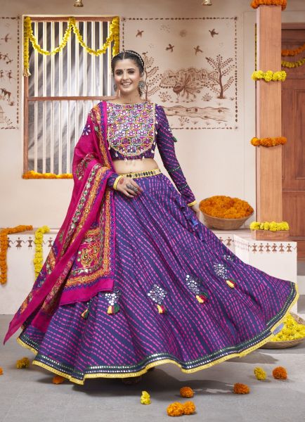 Violet Rayon With Gamthi-Work Readymade Lehenga Choli for Navratri Festival [With Belt]