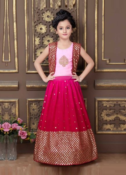Crimson Red Georgette Embroidered Party-Wear Readymade Kids Lehenga Choli