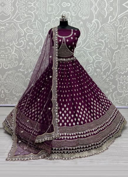 Purple Net Zari, Embroidery & Mirror-Work Party-Wear Stylish Lehenga Choli