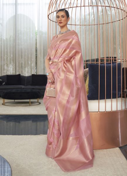 Pink Organza Handloom Woven Party-Wear Saree
