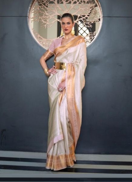 White Silk Party-Wear Saree with Handloom Weaving