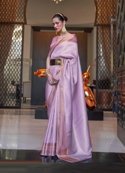 Lilac Silk Party-Wear Saree with Handloom Weaving