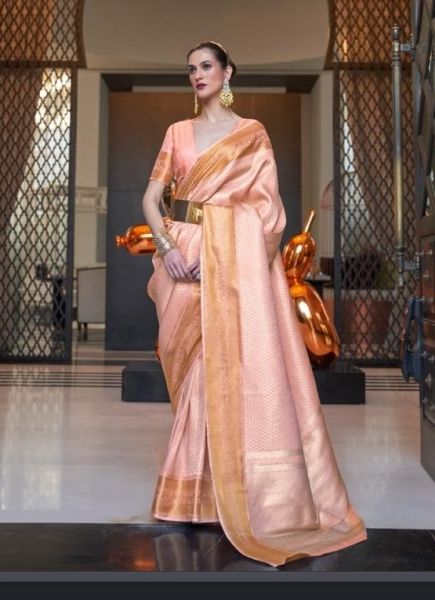 Baby Pink Silk Party-Wear Saree with Handloom Weaving