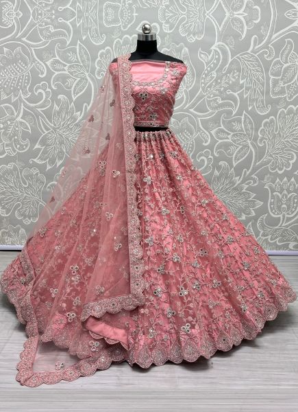 Pink Net Zarkan-Work Wedding-Wear Bridal Lehenga Choli