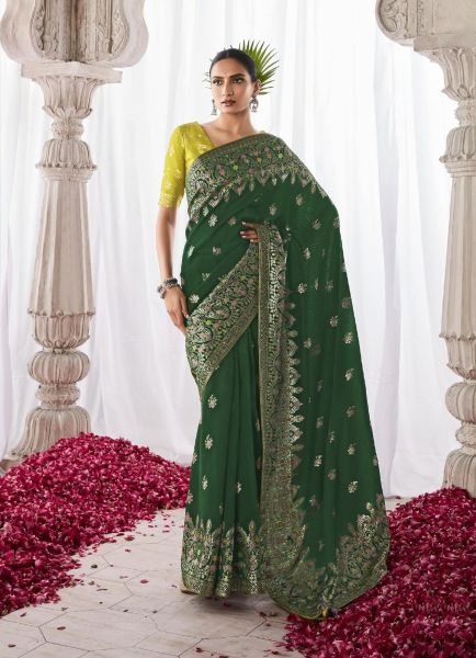 Green Pure Viscose Dola Silk Weaving Party-Wear Saree