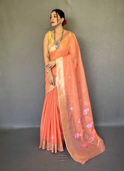 Coral Linen Floral Digitally Printed Saree For Kitty Parties