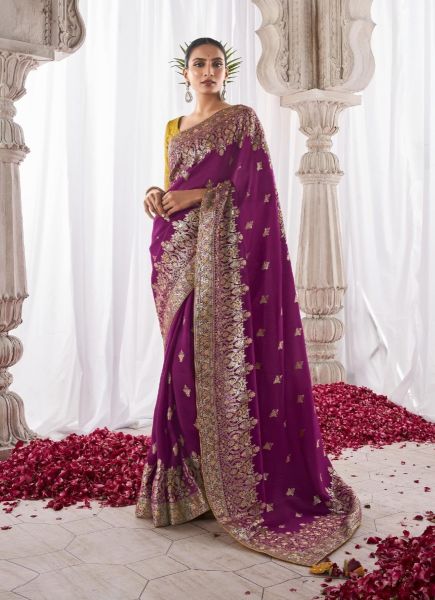 Purple Pure Viscose Dola Silk Weaving Party-Wear Saree