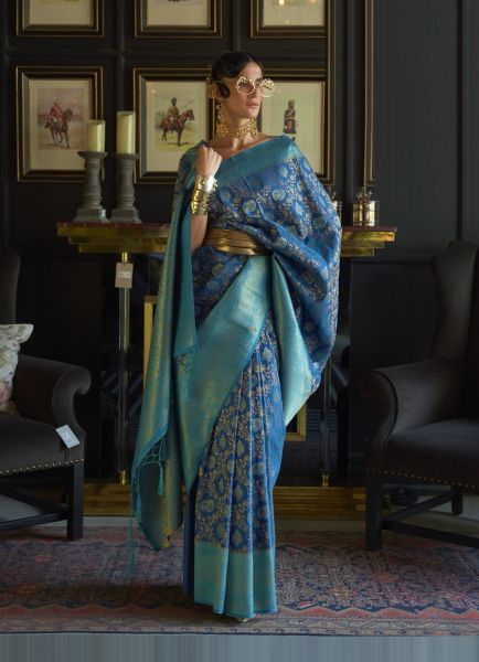 Royal Blue Silk With Handloom Weaving Festive-Wear Saree