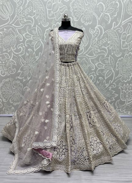 Light Lilac Net Stone-Work Wedding-Wear Lehenga Choli