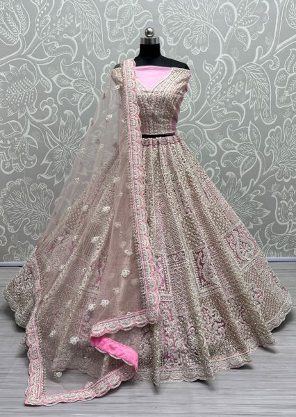 Pink Net Stone-Work Wedding-Wear Lehenga Choli