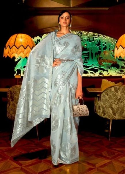 Light Blue Handloom Silk Weaving Party-Wear Saree