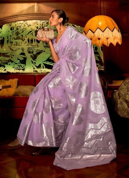 Lilac Handloom Silk Weaving Party-Wear Saree