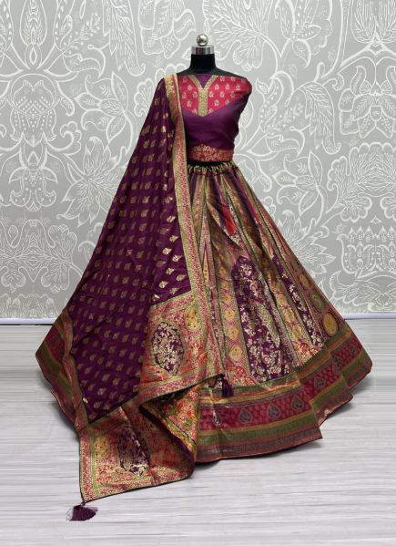 Purple Banarasi Silk Weaving Wedding-Wear Lehenga Choli