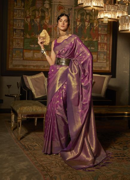 Purple Silk Party-Wear Saree with Zari Weaving
