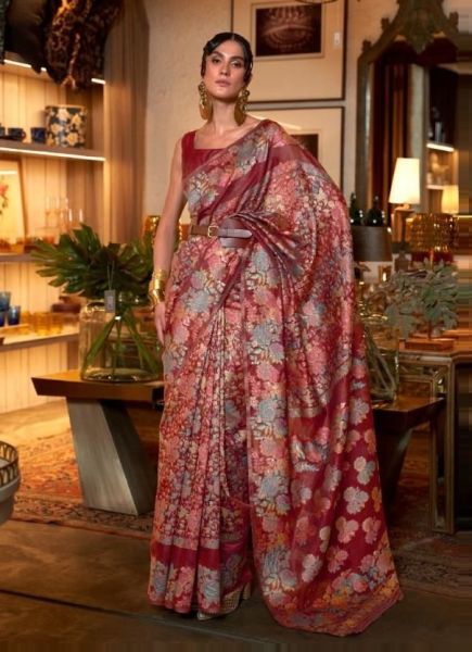 Maroon Kashmiri Modal Handloom Weaving Festive-Wear Saree