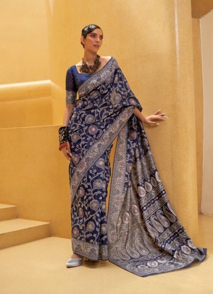 Blue Modal Silk Party-Wear Lakhnavi Saree