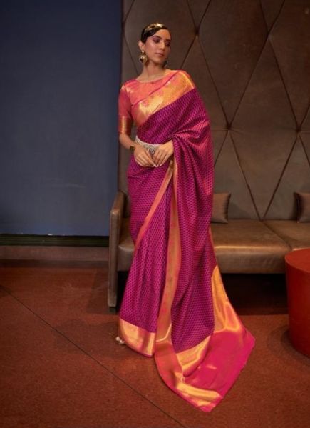 Purple Silk Handloom Weaving Party-Wear Saree