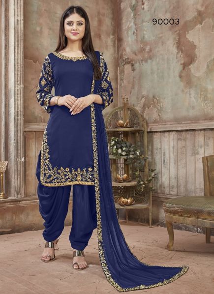 Blue Art Silk Glass Work Salwar Suit