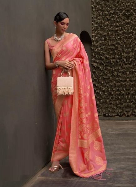 Light Coral Chinon Georgette Woven Party-Wear Soft Saree