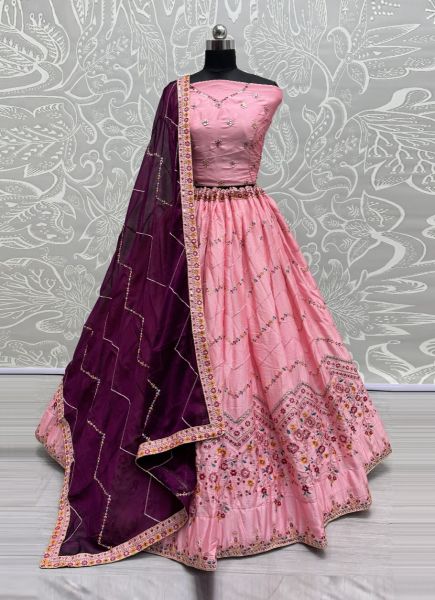 Pink Rangoli Silk Embroidered Party-Wear Reception Lehenga Choli