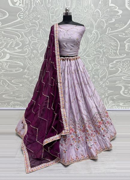 Lilac Rangoli Silk Embroidered Party-Wear Reception Lehenga Choli