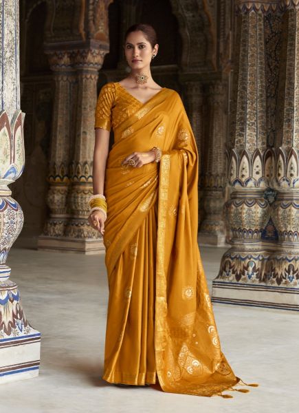 Dark Orange Satin Silk Woven Saree For Traditional / Religious Occasions