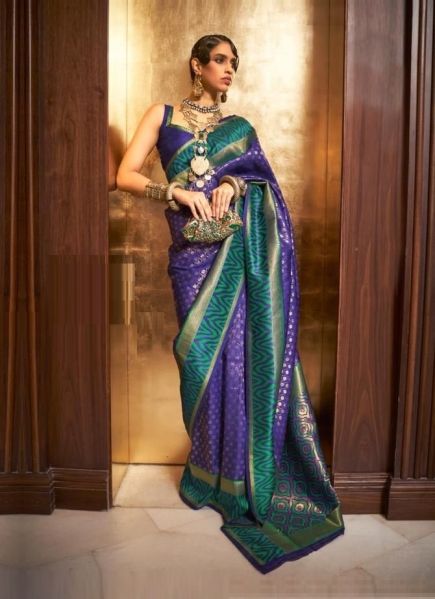 Blue Silk Handloom Weaving Festive-Wear Saree
