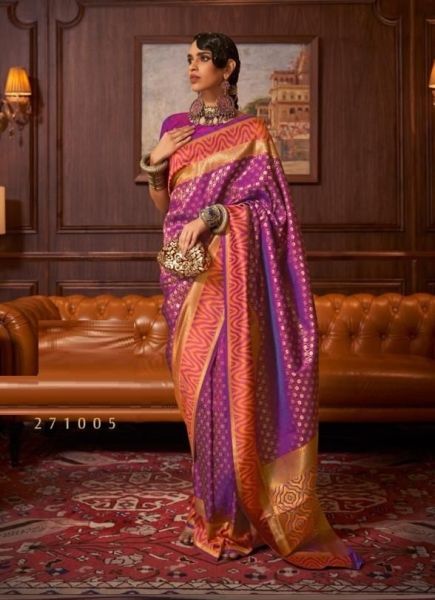 Purple Silk Handloom Weaving Festive-Wear Saree