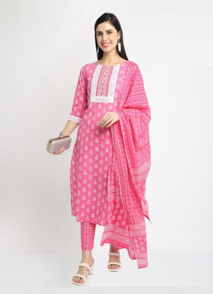 Pink Pure Cotton Printed Summer-Wear Readymade Pant-Bottom Salwar Kameez