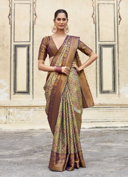 Multicolor Dharmavaram Silk Woven Saree For Traditional / Religious Occasions