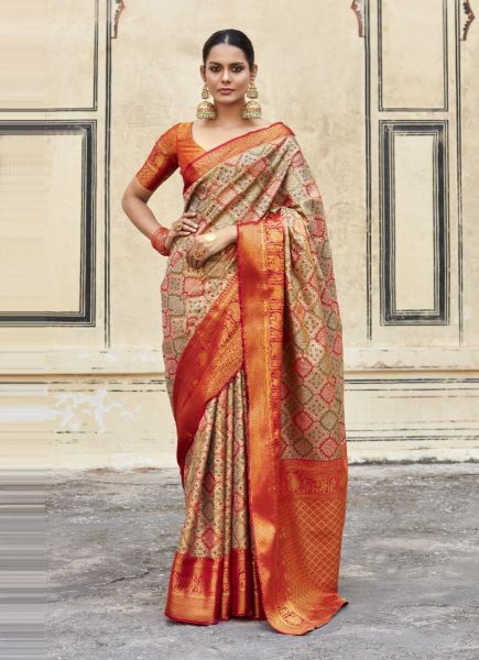 Multicolor Dharmavaram Silk Woven Saree For Traditional / Religious Occasions