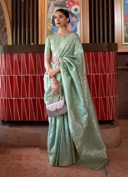 Light Mint Green Silk Weaving Festive-Wear Handloom Saree