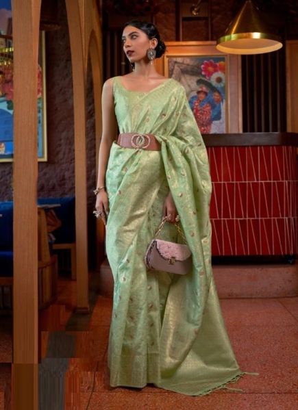 Light Green Silk Weaving Festive-Wear Handloom Saree