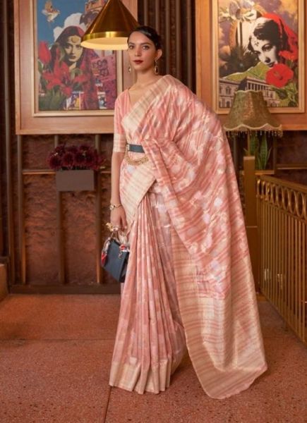 Pink Linen Weaving Festive-Wear Soft Silk Saree