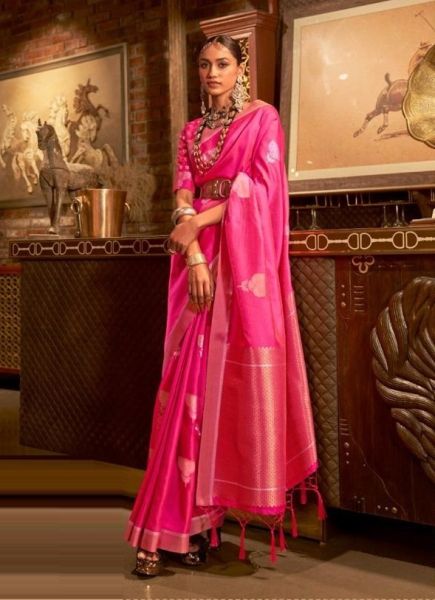Deep Pink Silk Zari Weaving Party-Wear Saree