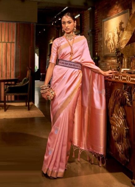 Pink Silk Zari Weaving Party-Wear Saree