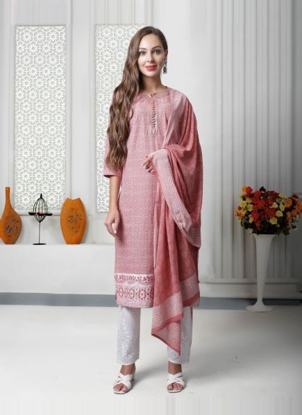 Light Coral Pure Cambric Cotton Printed Summer-Wear Pant-Bottom Readymade Salwar Kameez