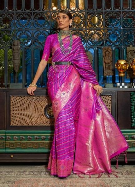 Purple Silk Satin Weaving Festive-Wear Handloom Saree