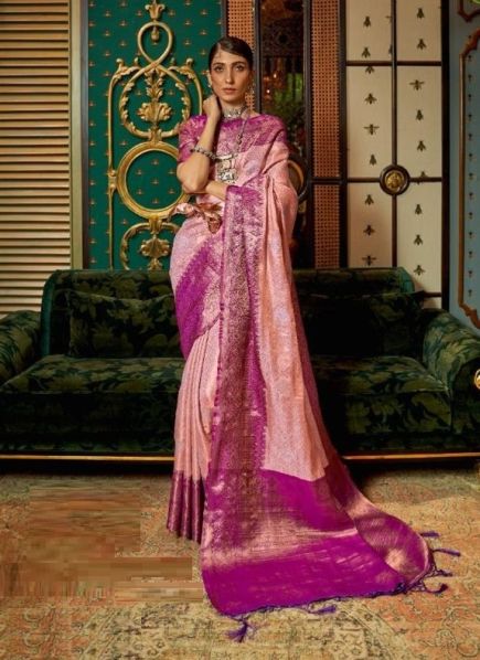 Pink & Magenta Silk Handloom Weaving Festive-Wear Saree