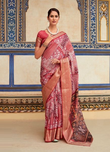 Red Soft Silk Printed Saree For Traditional / Religious Occasions