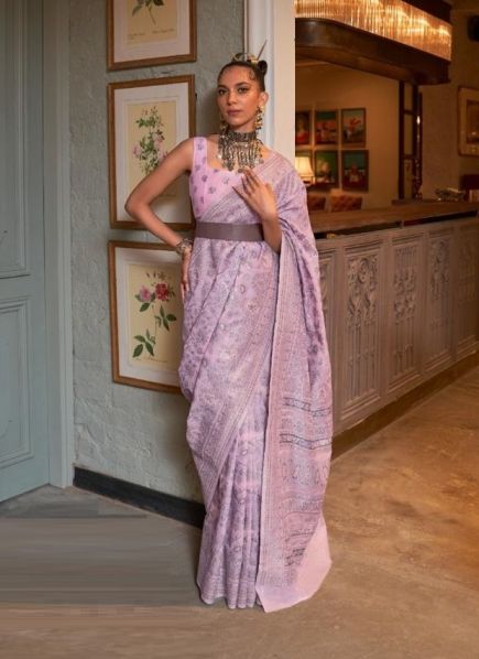 Light Pink Silk Weaving Handloom Saree