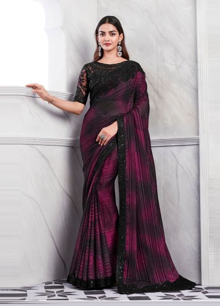Black Silk Embroidered Party-Wear Boutique-Style Saree