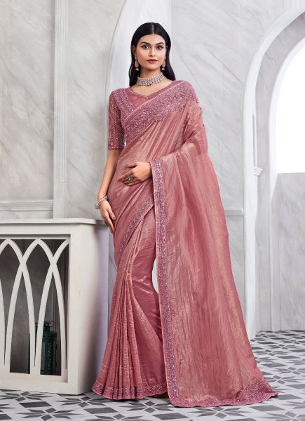 Pink Silk Embroidered Party-Wear Boutique-Style Saree