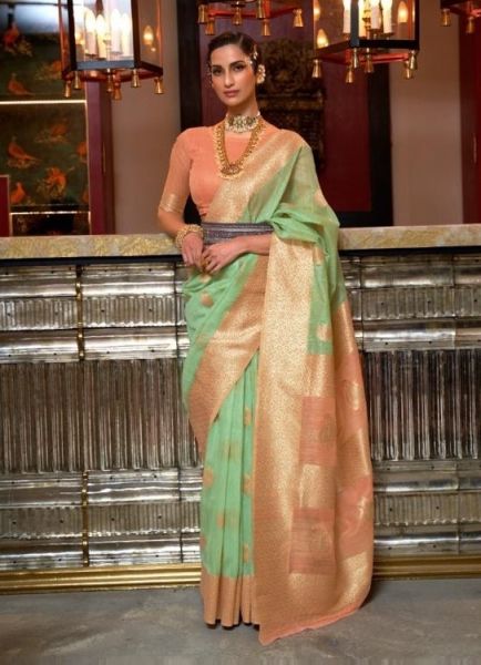 Light Green Linen Weaving Festive-Wear Soft Silk Saree