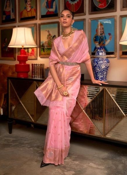 Pink Silk Handloom Weaving Festive-Wear Saree