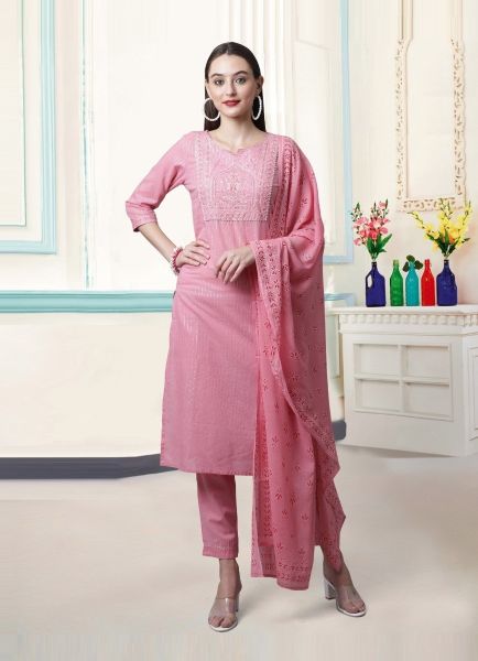Pink Pure Cambric Cotton Printed Summer-Wear Pant-Bottom Readymade Salwar Kameez