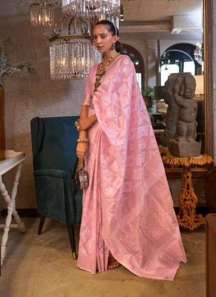 Pink Linen-Cotton Party-Wear Saree